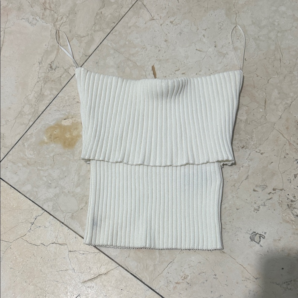 Zara Cream Ribbed Knit Tube Top